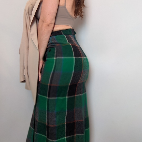 Vintage High Waisted Wool Plaid Longline Skirt - Picture 6 of 9